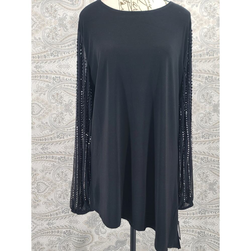 Marina Beaded Asymmetrical Hemline Long Sleeve Jeweled Top SZ 16 Formal event